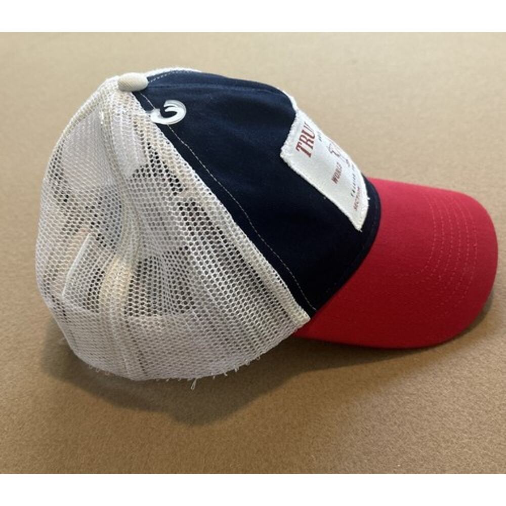 True Religion Trucker Frayed Edge Buddha Hat OS Red/Navy/White NWT - Picture 3 of 6